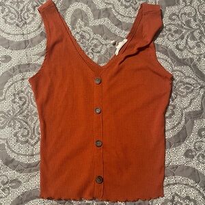 Caution To The Wind Terracotta Button-Front Tank Top